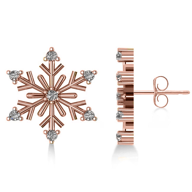 Diamond Snowflake Winter Earrings 14k Rose Gold (0.15ct)