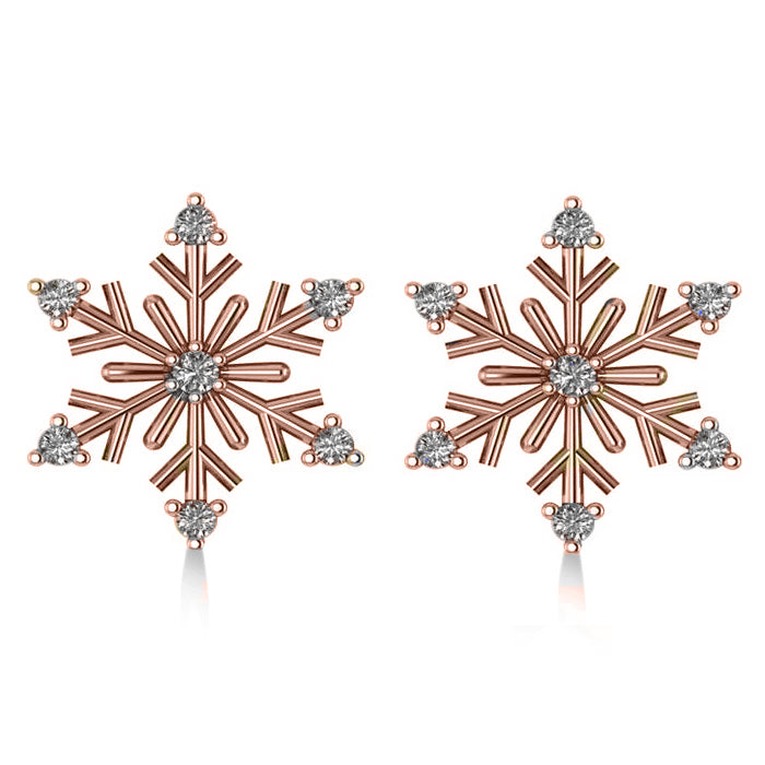 Diamond Snowflake Winter Earrings 14k Rose Gold (0.15ct)