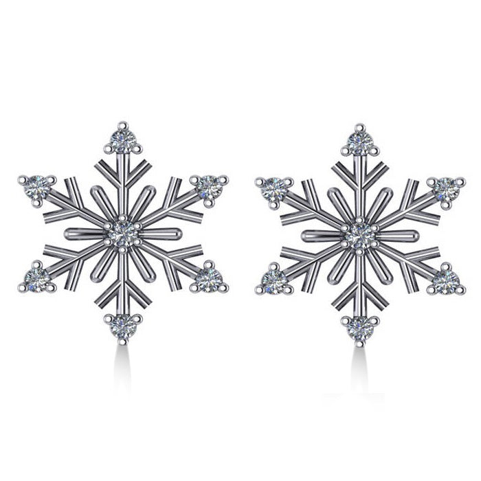 Diamond Snowflake Winter Earrings in 14k White Gold (0.15ct)