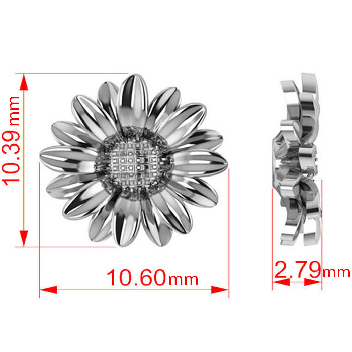 Multilayered Daisy Flower Stud Earrings 14K White Gold