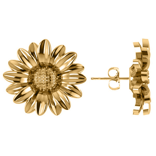 Multilayered Daisy Flower Stud Earrings 14K Yellow Gold