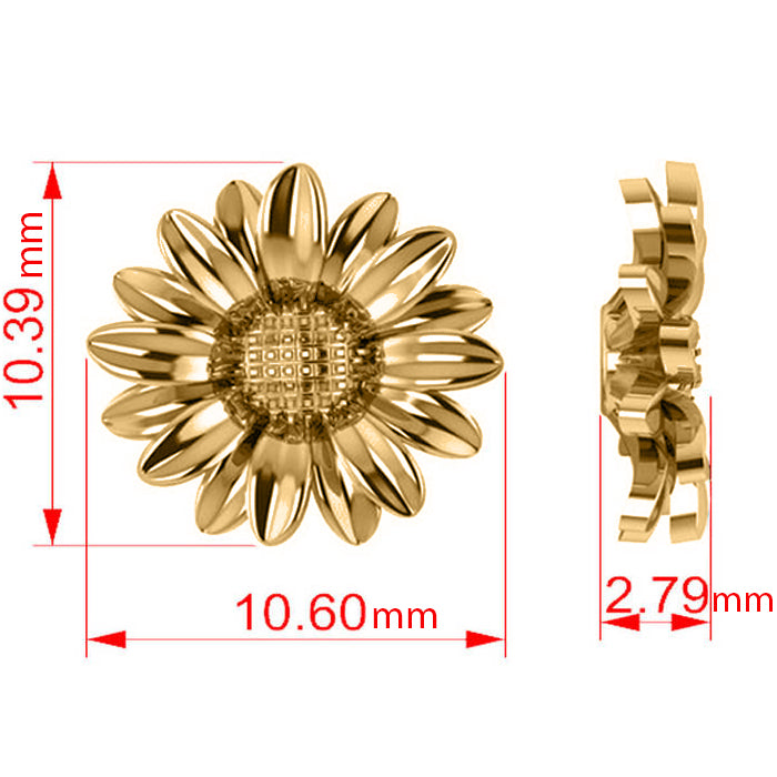 Multilayered Daisy Flower Stud Earrings 14K Yellow Gold