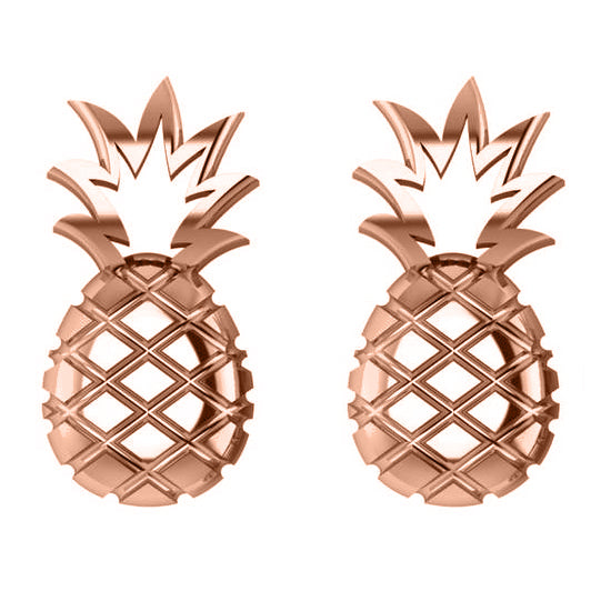 Pineapple Fashion Stud Earrings 14k Rose Gold