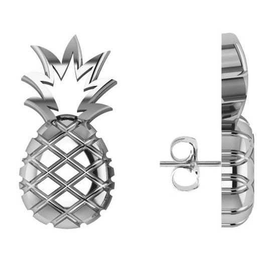 Pineapple Fashion Stud Earrings 14k White Gold