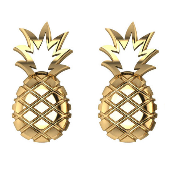 Pineapple Fashion Stud Earrings 14k Yellow Gold