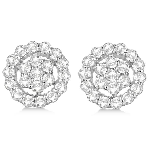 Diamond Cluster Earrings with Halo, Pave Set 14k White Gold 2.01ct