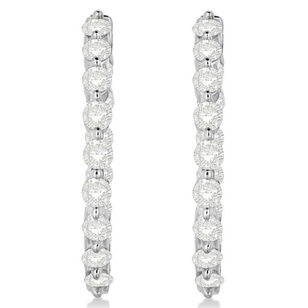 Inside Out Diamond Hoop Earrings Prong Set in 14k White Gold 2.00ct