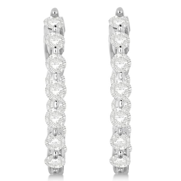 Inside Out Diamond Hoop Earrings Prong Set in 14k White Gold 1.34ct