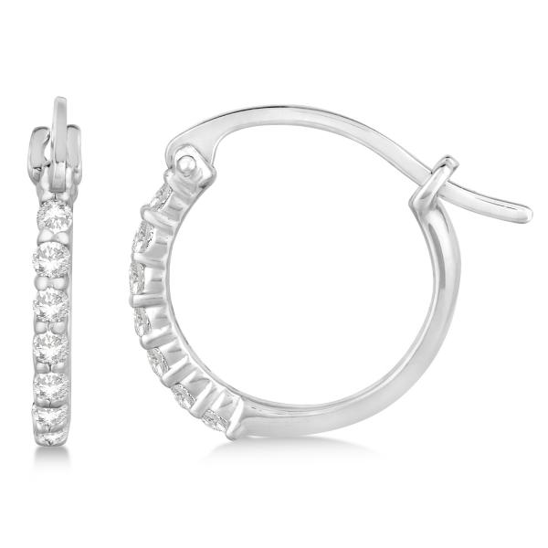 Genuine Diamond Petite Hoop Earrings Pave Set 14k White Gold 0.15ct