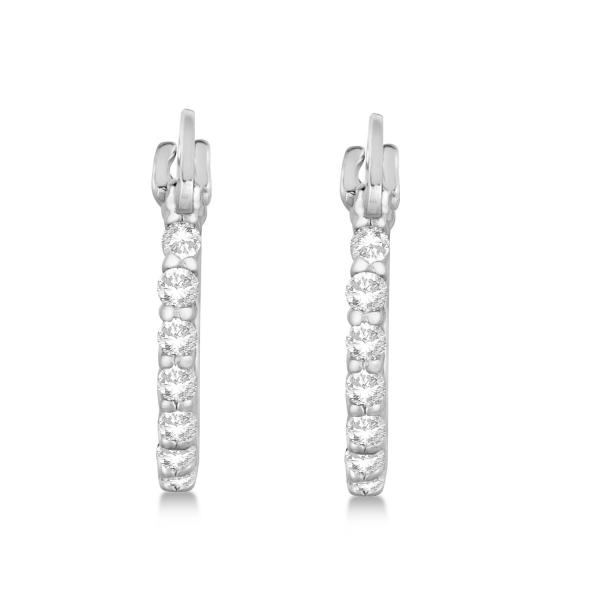 Genuine Diamond Petite Hoop Earrings Pave Set 14k White Gold 0.15ct