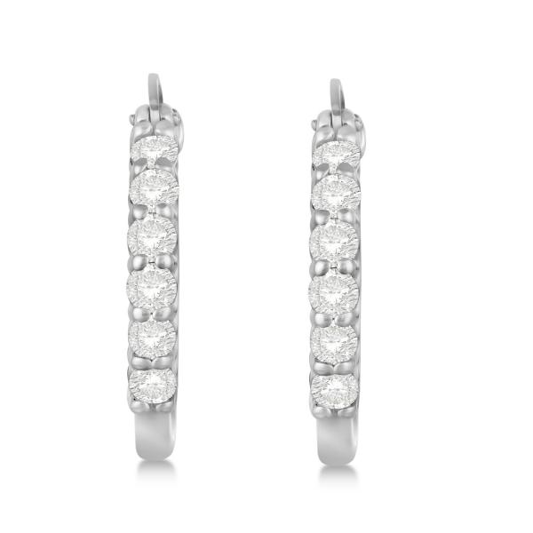 Genuine Diamond Hoop Earrings Pave Set in 14k White Gold 1.00ct