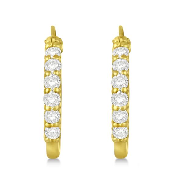 Genuine Diamond Hoop Earrings Pave Set in 14k Yellow Gold 1.00ct
