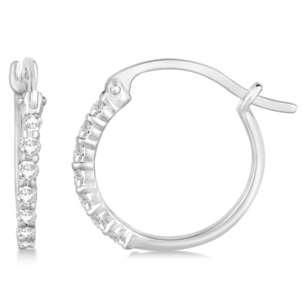 Genuine Diamond Hoop Earrings Pave Set in 14k White Gold 0.25ct
