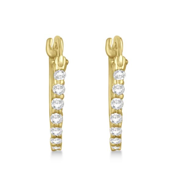 Genuine Diamond Hoop Earrings Pave Set in 14k Yellow Gold 0.25ct