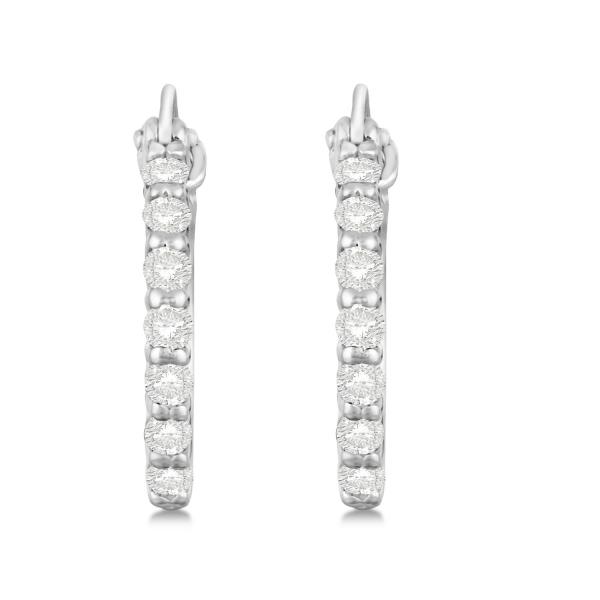 Genuine Diamond Hoop Earrings Pave Set in 14k White Gold 0.33ct
