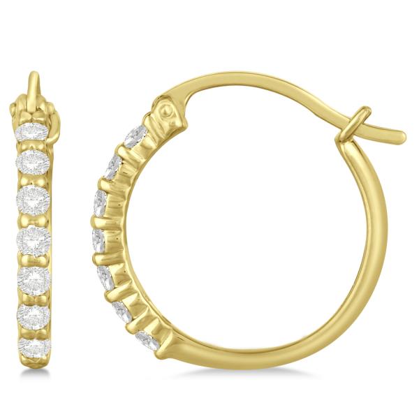 Genuine Diamond Hoop Earrings Pave Set in 14k Yellow Gold 0.33ct