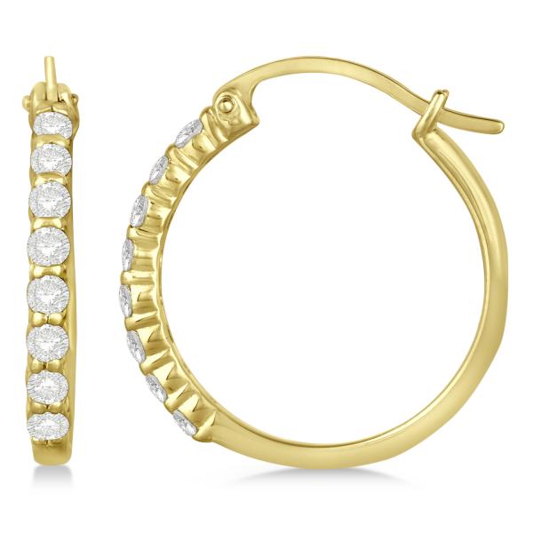 Genuine Diamond Hoop Earrings Pave Set in 14k Yellow Gold 0.50ct