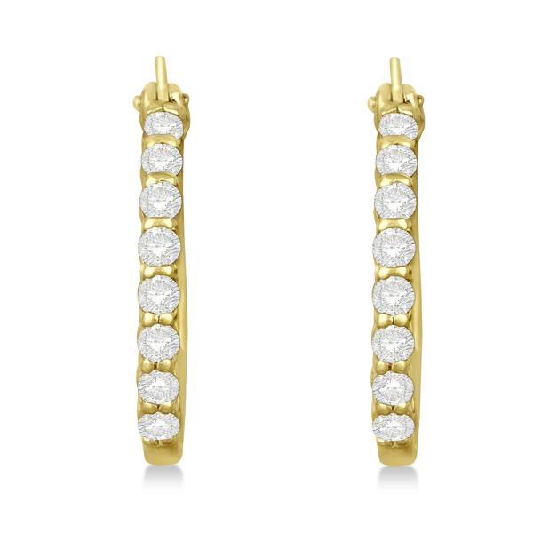 Genuine Diamond Hoop Earrings Pave Set in 14k Yellow Gold 0.50ct
