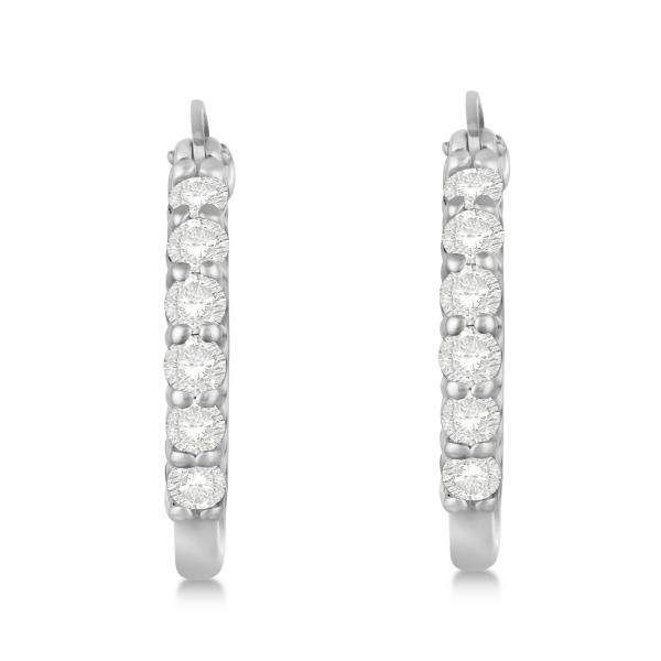 Genuine Diamond Hoop Earrings Pave Set in 14k White Gold 0.75ct
