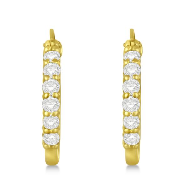 Genuine Diamond Hoop Earrings Pave Set in 14k Yellow Gold 0.75ct