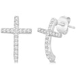 Pave Set Diamond Cross Post Earrings 14k White Gold 0.33 carats