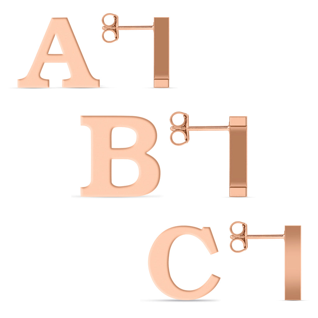 Custom Letter Charm Initial Stud Earrings 14K Rose Gold