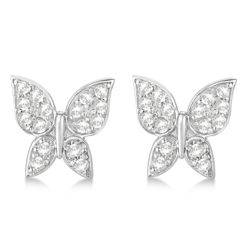 Diamond Butterfly Stud Earrings 14k White Gold (0.30ct)