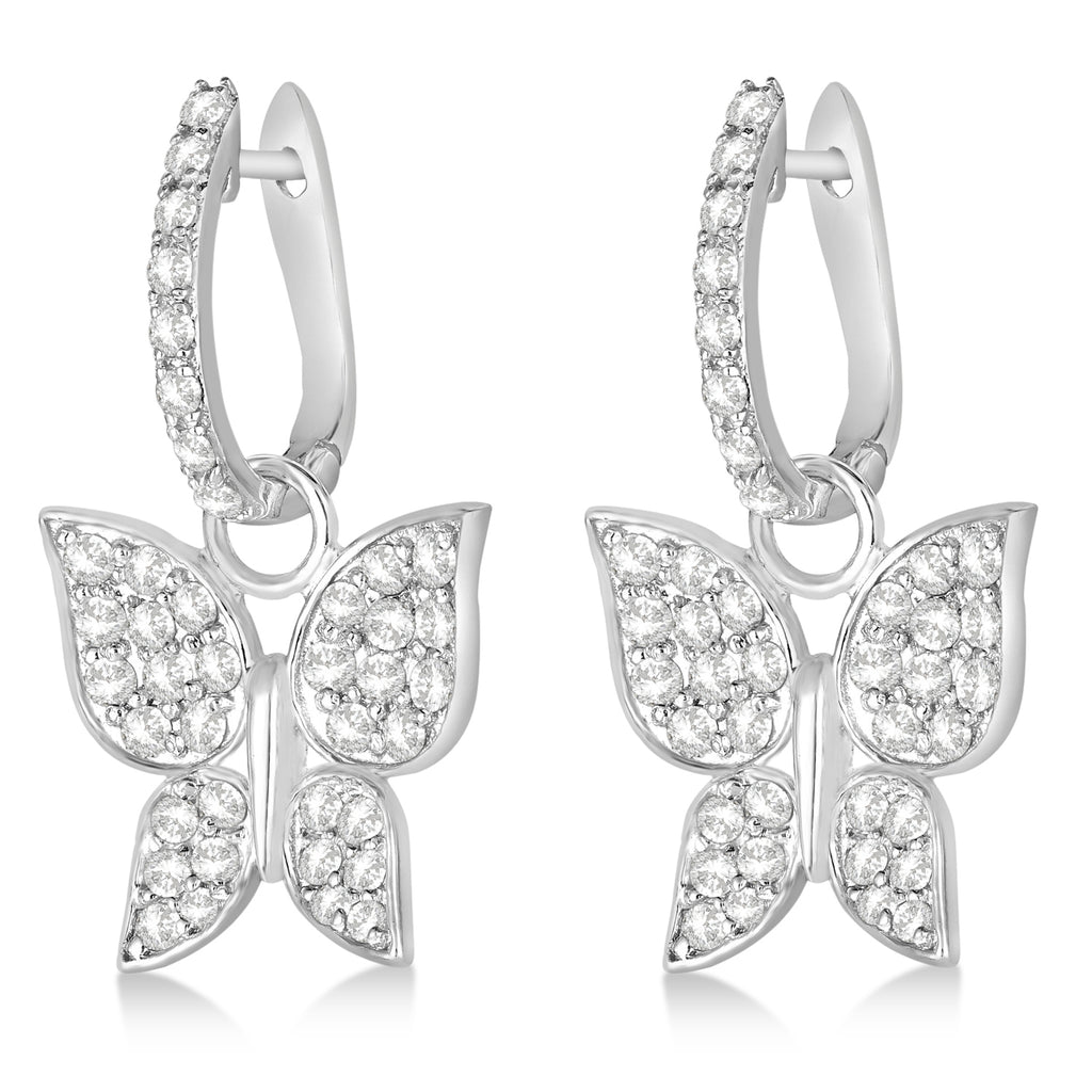 Diamond Butterfly Drop Earrings 14k White Gold (1.26ct)