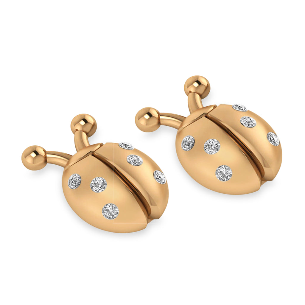 Lady's Diamond Ladybug Earrings 14k Rose Gold  (0.18ctw)