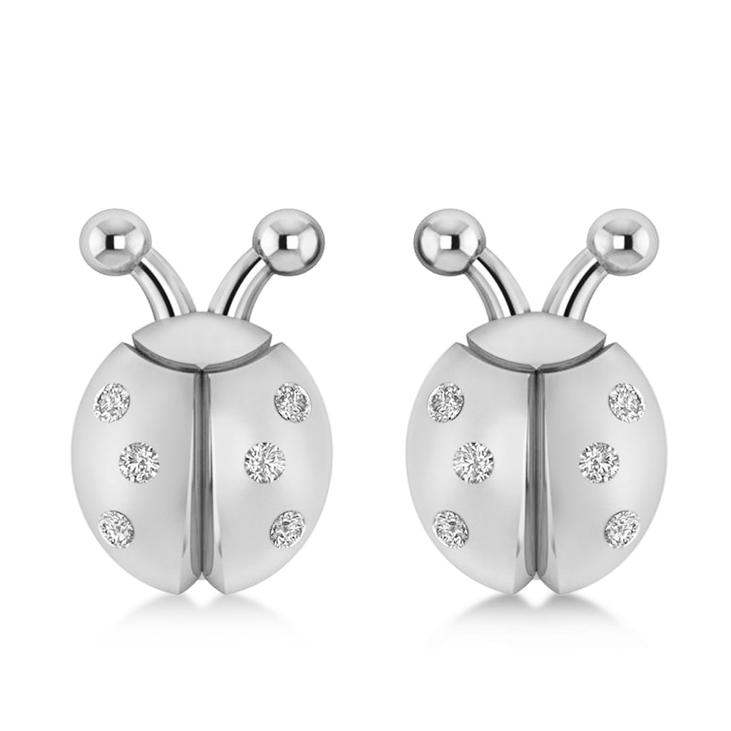Lady's Diamond Ladybug Earrings 14k White Gold (0.18ctw)