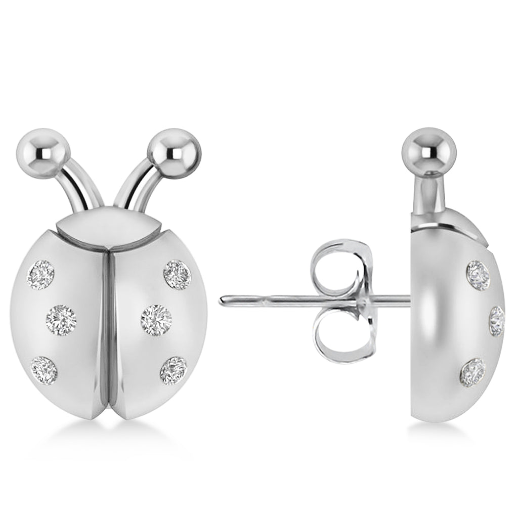 Lady's Diamond Ladybug Earrings 14k White Gold (0.18ctw)