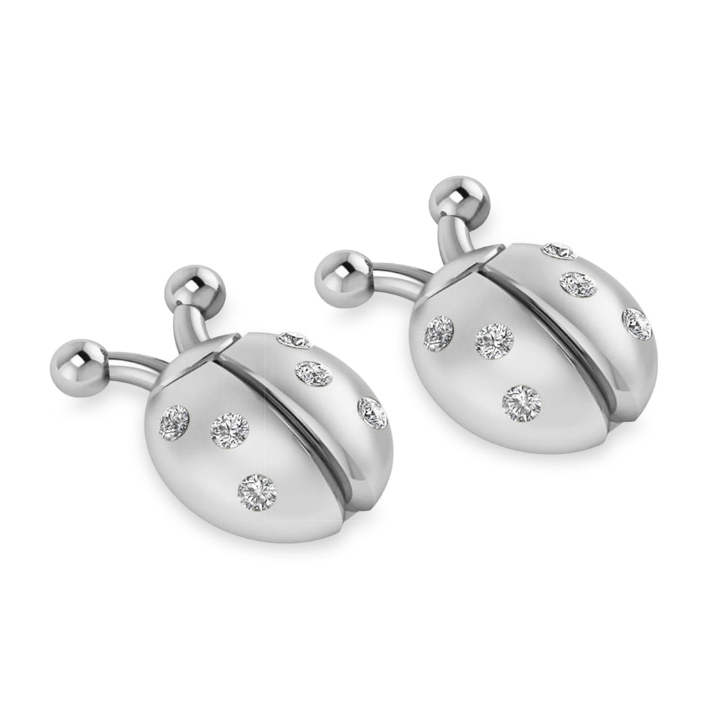 Lady's Diamond Ladybug Earrings 14k White Gold (0.18ctw)
