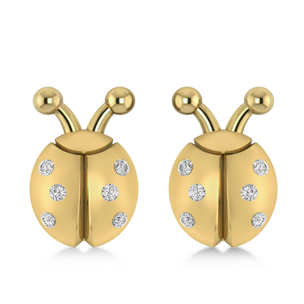 Lady's Diamond Ladybug Earrings 14k Yellow Gold  (0.18ctw)