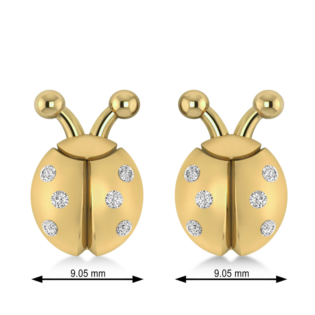 Lady's Diamond Ladybug Earrings 14k Yellow Gold  (0.18ctw)