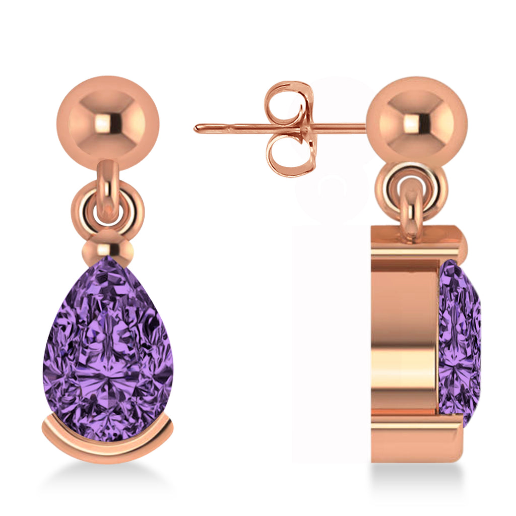 Lab Amethyst Dangling Pear Earrings 14k Rose Gold (2.00ct)