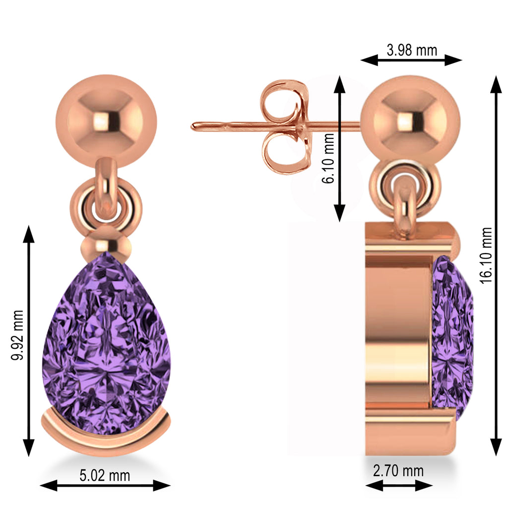 Lab Amethyst Dangling Pear Earrings 14k Rose Gold (2.00ct)
