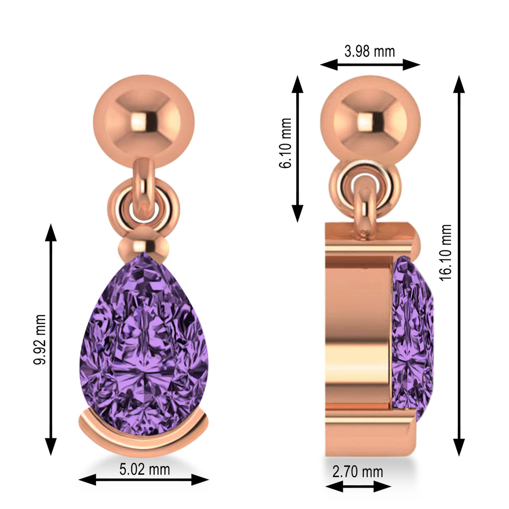 Lab Amethyst Dangling Pear Earrings 14k Rose Gold (2.00ct)