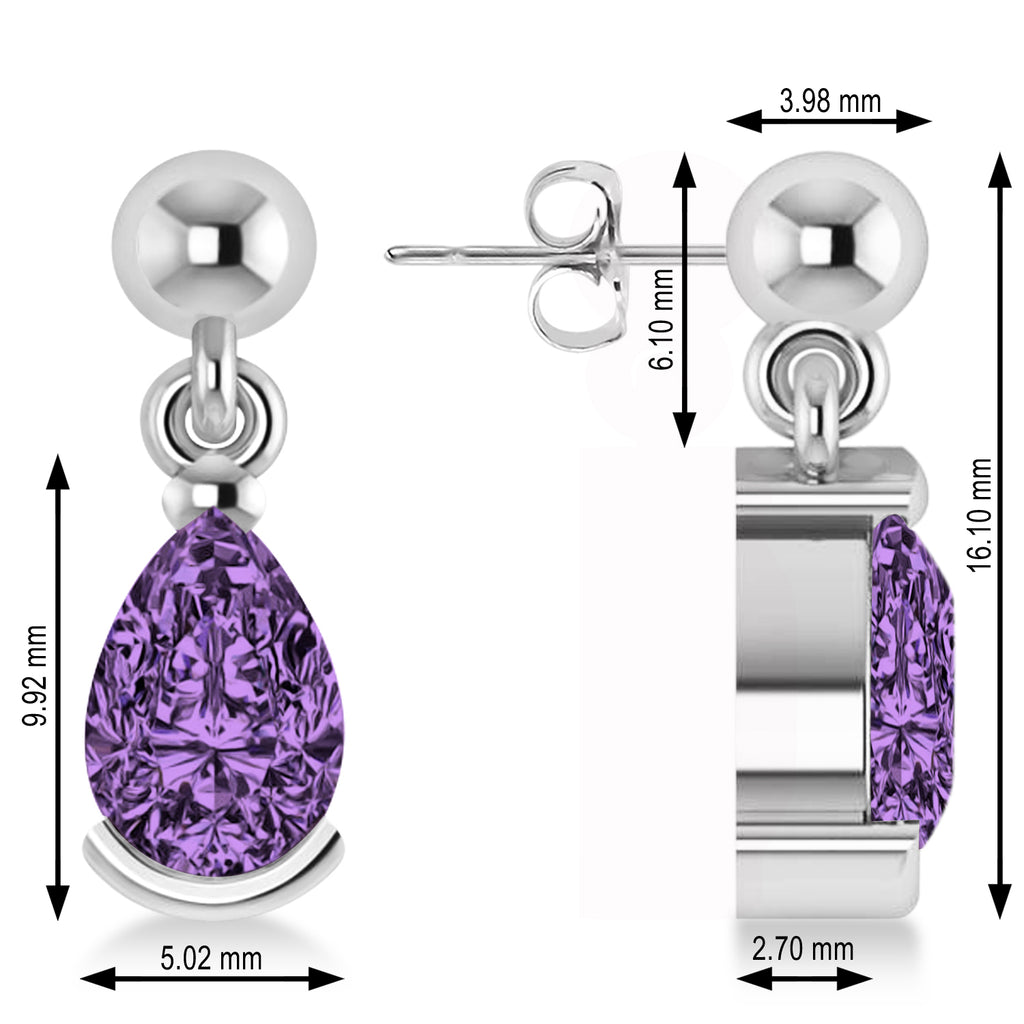 Lab Amethyst Dangling Pear Earrings 14k White Gold (2.00ct)