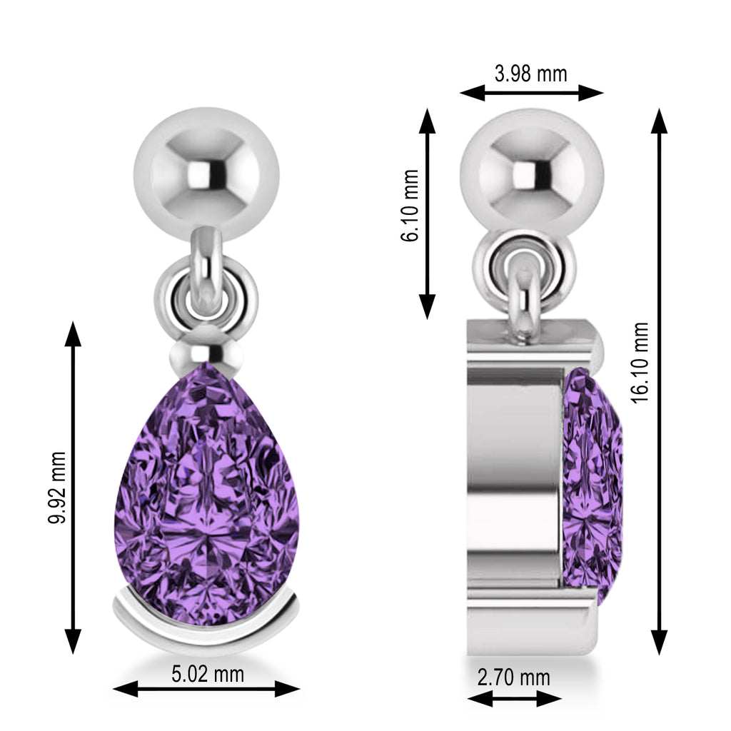 Lab Amethyst Dangling Pear Earrings 14k White Gold (2.00ct)