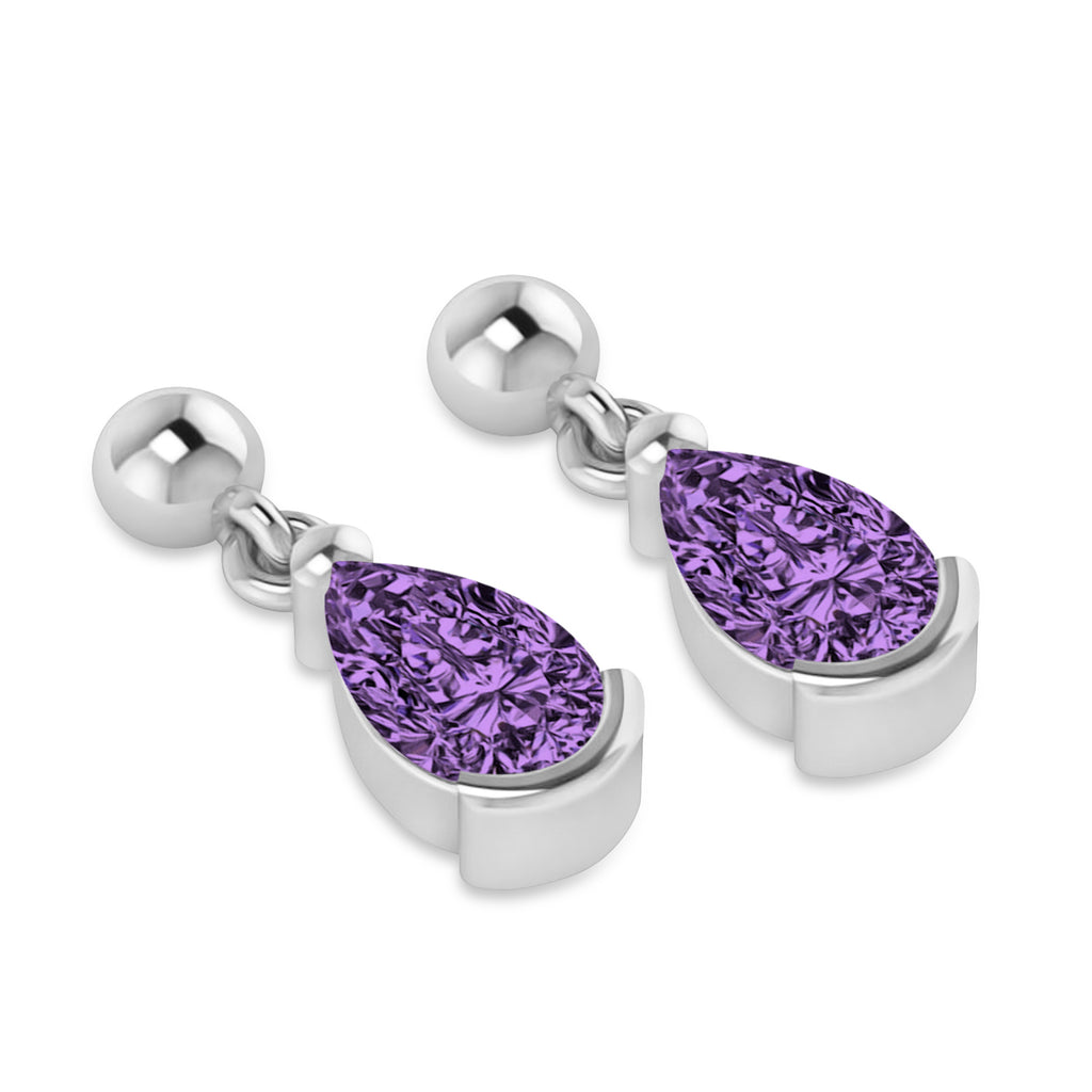 Amethyst Dangling Pear Earrings 14k White Gold (2.00ct)