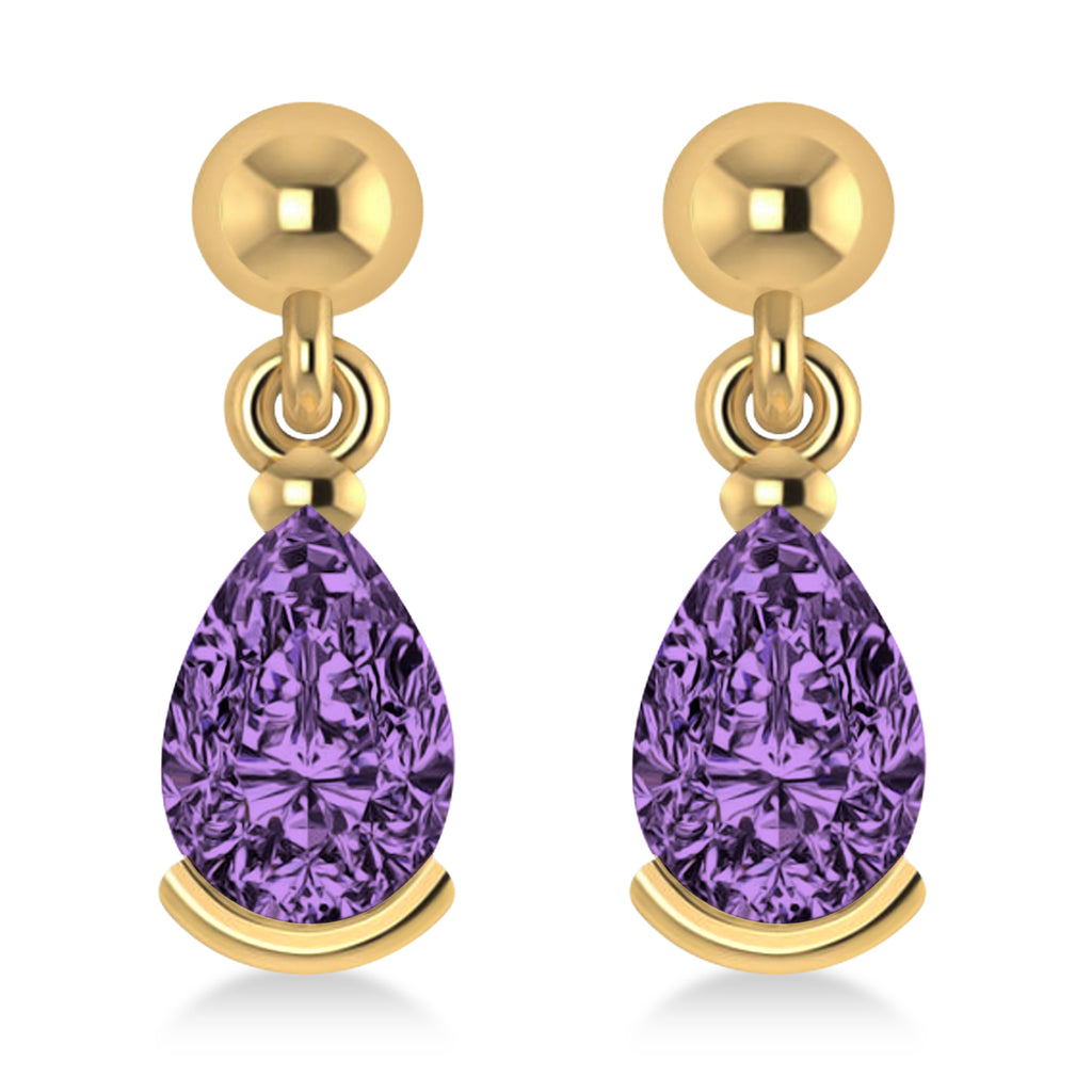 Lab Amethyst Dangling Pear Earrings 14k Yellow Gold (2.00ct)