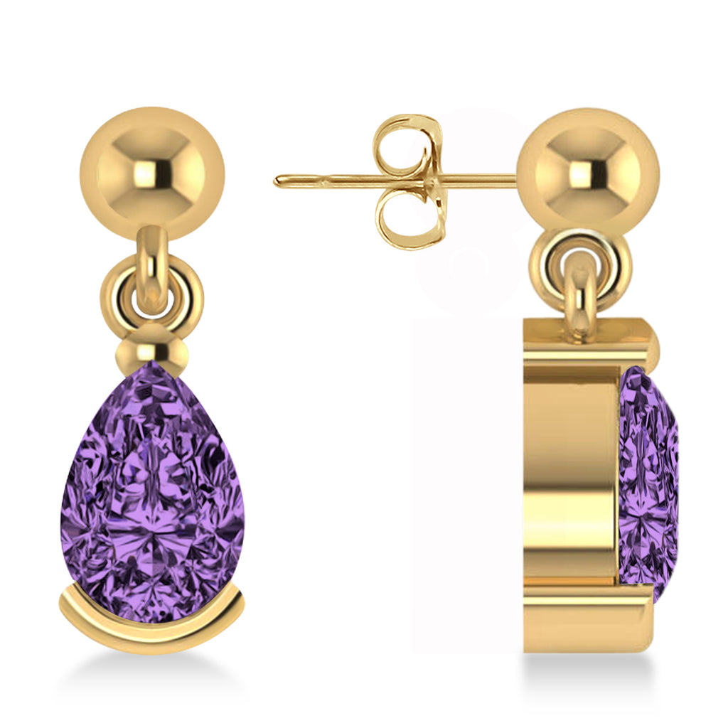Lab Amethyst Dangling Pear Earrings 14k Yellow Gold (2.00ct)