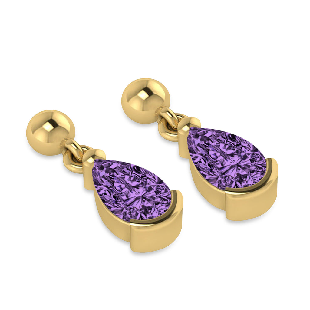 Lab Amethyst Dangling Pear Earrings 14k Yellow Gold (2.00ct)