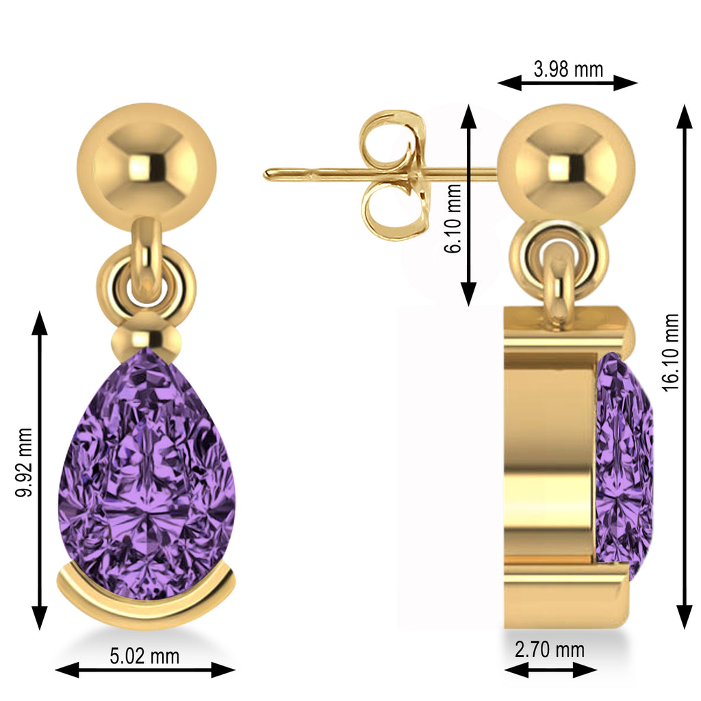 Lab Amethyst Dangling Pear Earrings 14k Yellow Gold (2.00ct)