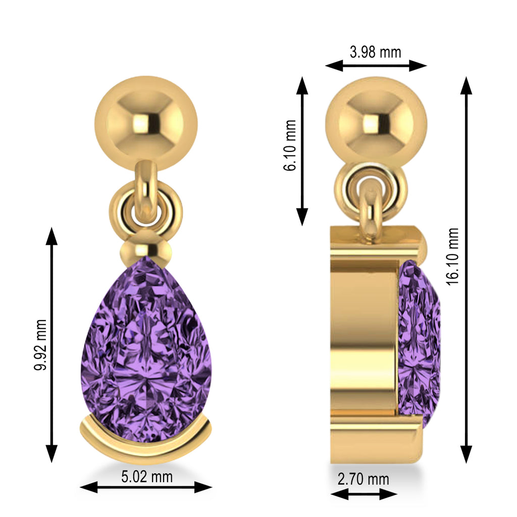 Lab Amethyst Dangling Pear Earrings 14k Yellow Gold (2.00ct)