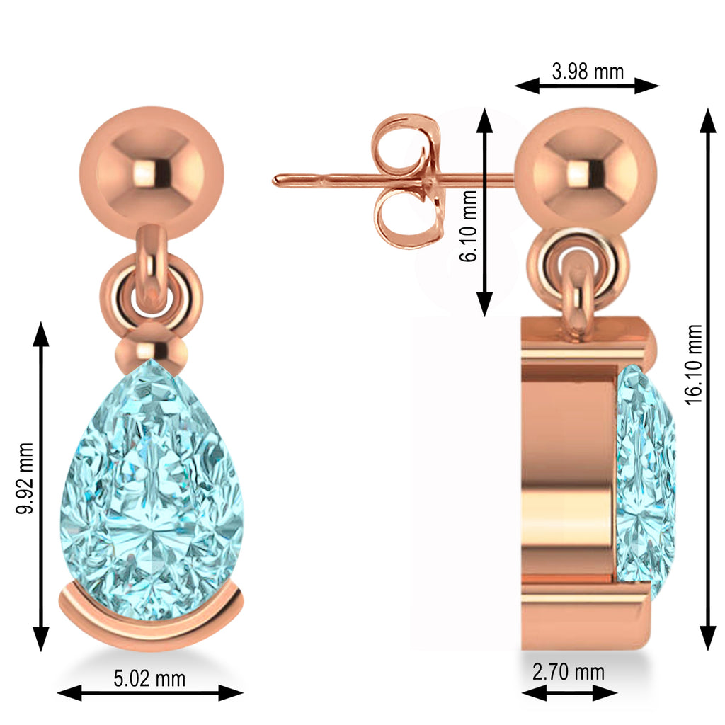 Lab Aquamarine Dangling Pear Earrings 14k Rose Gold (2.00ct)