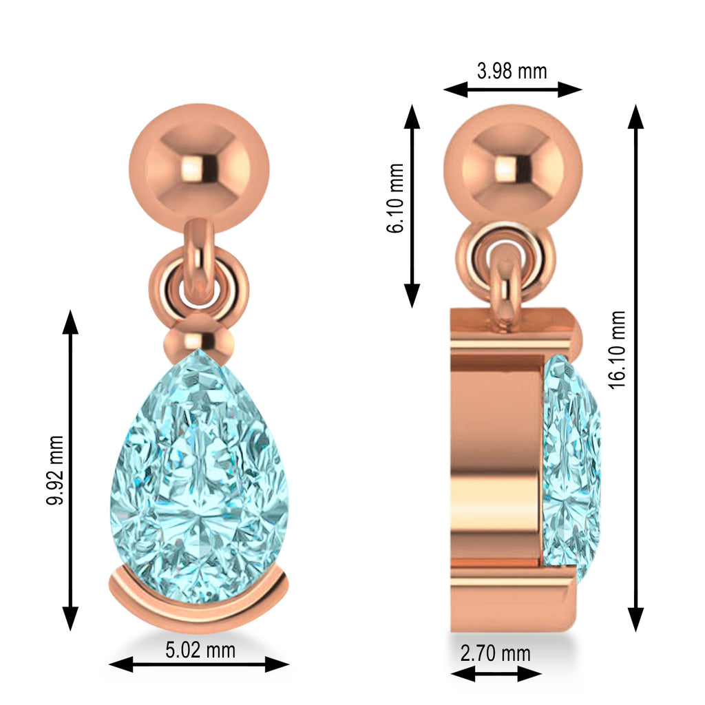 Lab Aquamarine Dangling Pear Earrings 14k Rose Gold (2.00ct)
