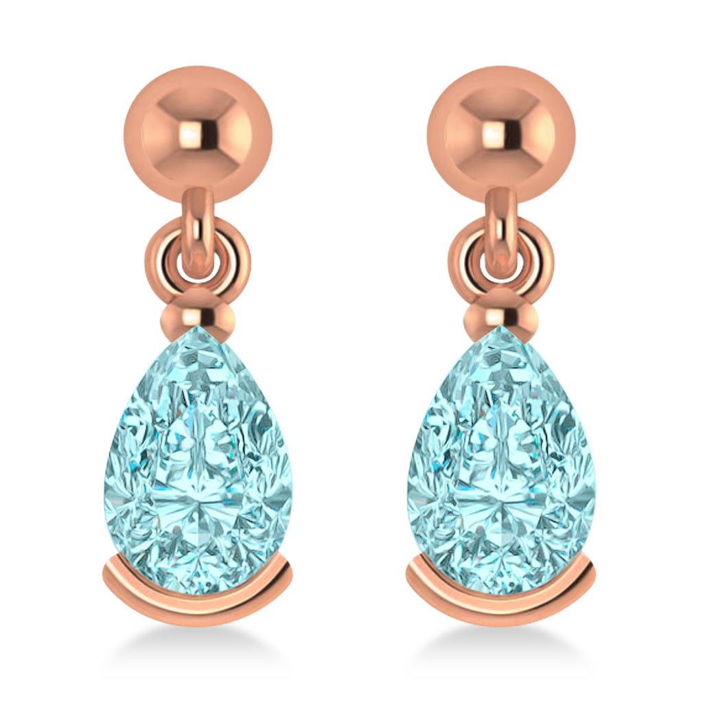 Aquamarine Dangling Pear Earrings 14k Rose Gold (2.00ct)