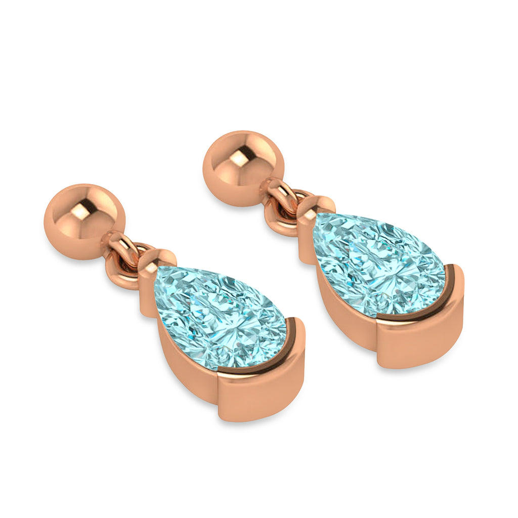 Aquamarine Dangling Pear Earrings 14k Rose Gold (2.00ct)