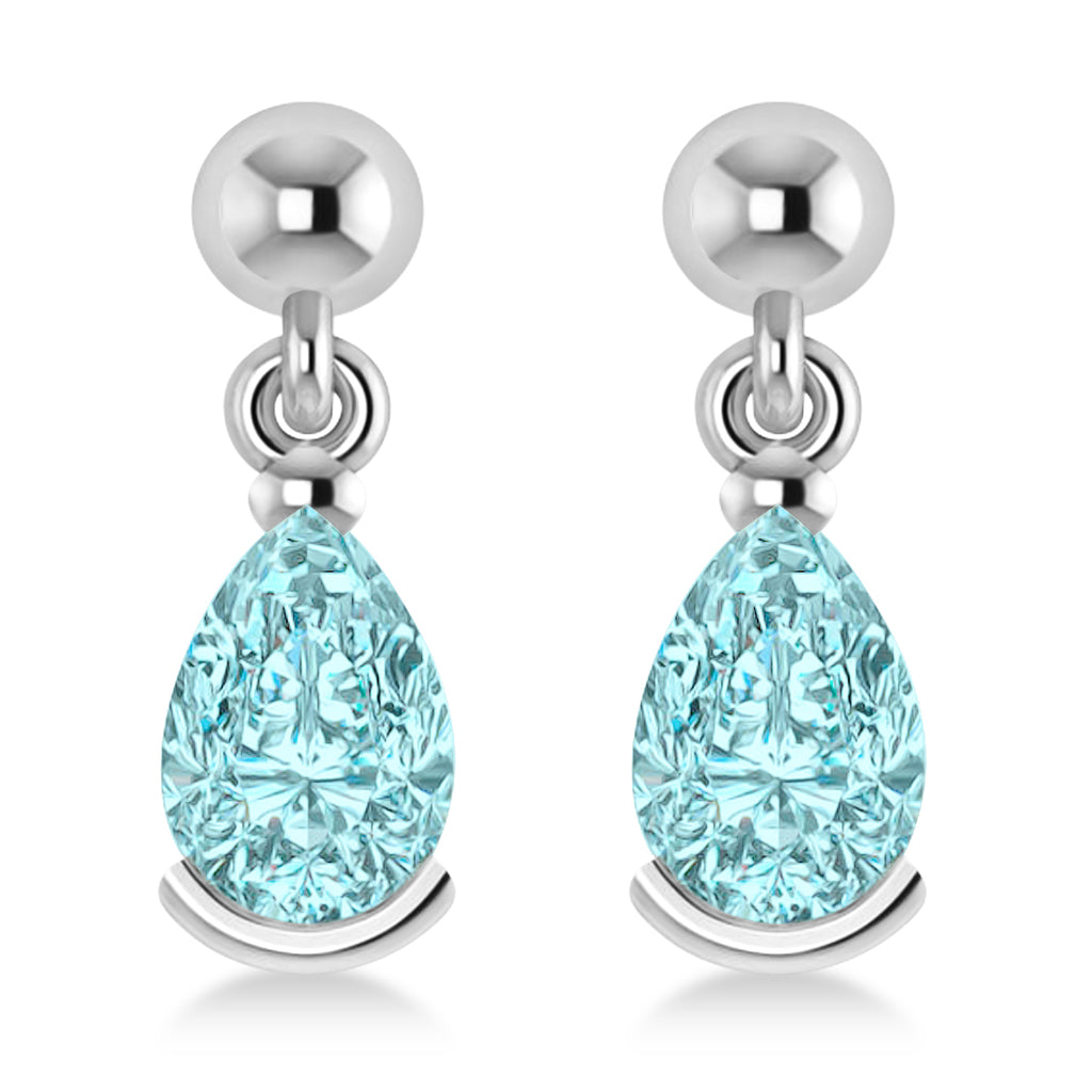 Lab Aquamarine Dangling Pear Earrings 14k White Gold (2.00ct)